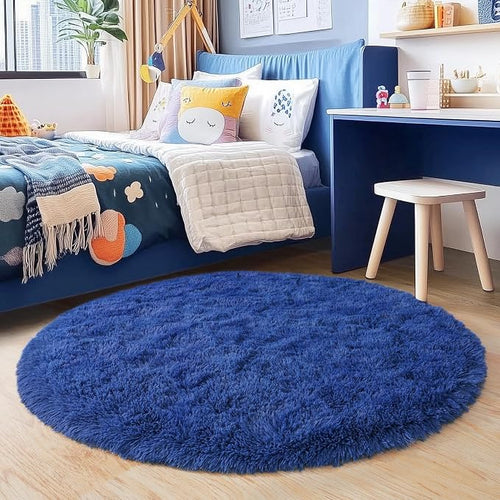 3'x3' Blue Round Rug for Bedroom, Ultra Soft Fluffy Circle Rug for Kids Girls by Quntue