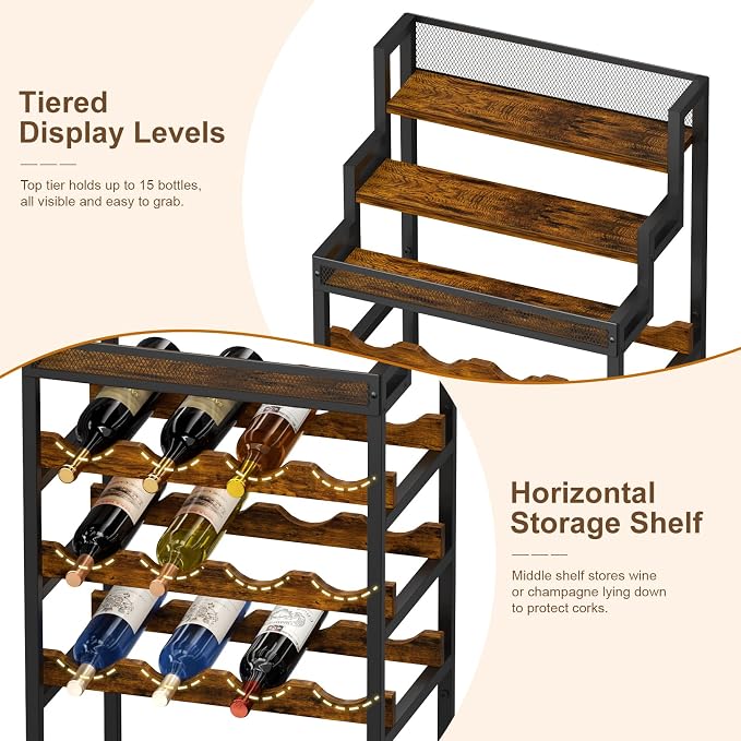 Tiered Wine Rack and Liquor Cabinet, Large Capacity Freestanding Floor Wine - Image 2