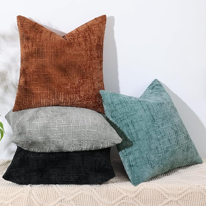 decorUhome Neutral Grey Chenille Euro Sham Throw Pillow Covers 26x26 Set of 2 - Image 7