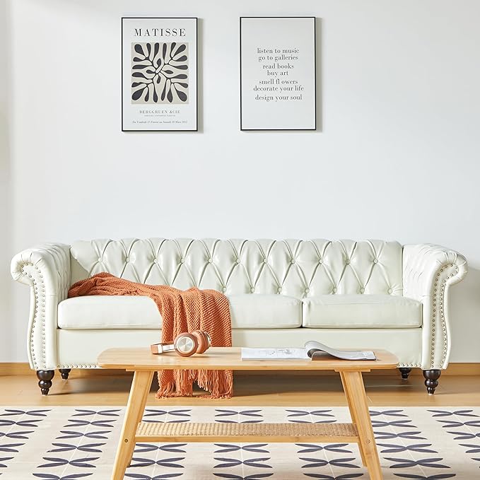 Chesterfield 3 Seater Sofa, Modern Leather Tufted Couch 3 Seater by RUSTYER