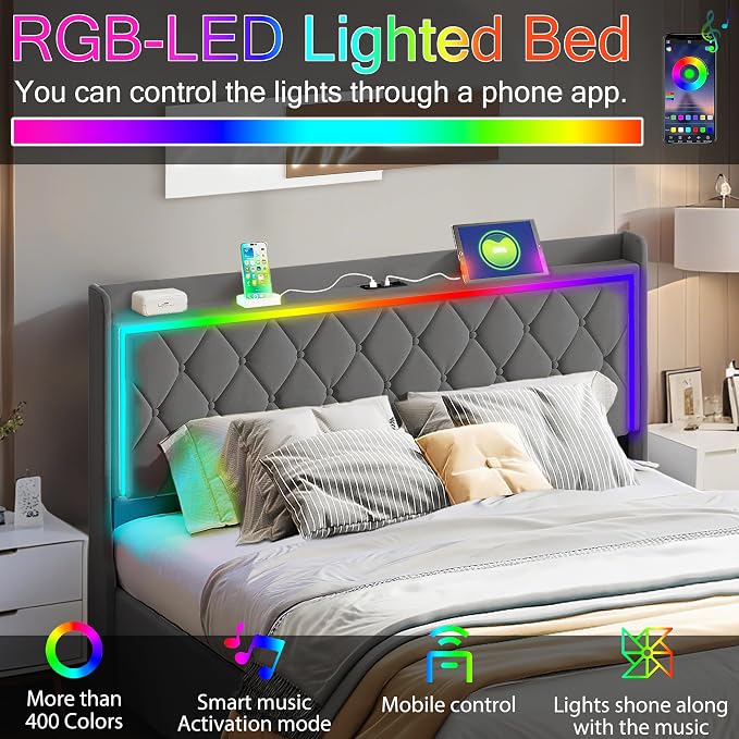 Modern Multi-Color LED Light Full Bed Frame - Image 5