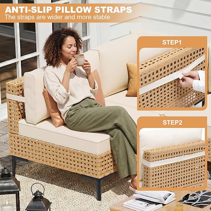 ABCASA Patio Furniture Set, Boho Patio Conversation Set Sectional Sofa - Image 5