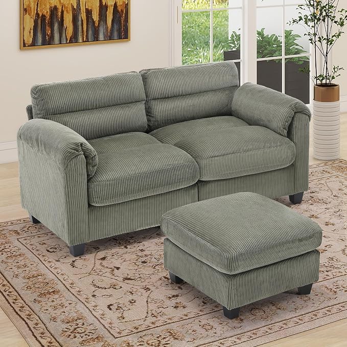 HAOMARKETS Corduroy 2-Piece Sofa Set, Upholstered Ottoman and Loveseat 2-Seater by HAOMARKETS