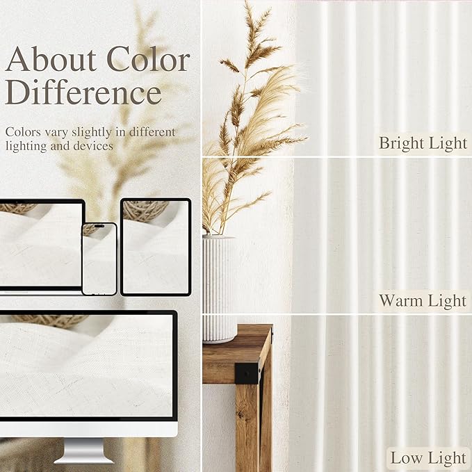 Nanspring Neutral Linen Curtains 90 Inches Long - Image 3