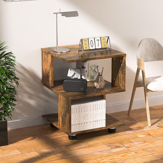 BROWN-BROWN Nightstand, Japanese Tatami Style Small End Table, 2 Tiers Sofa by BROWN-BROWN