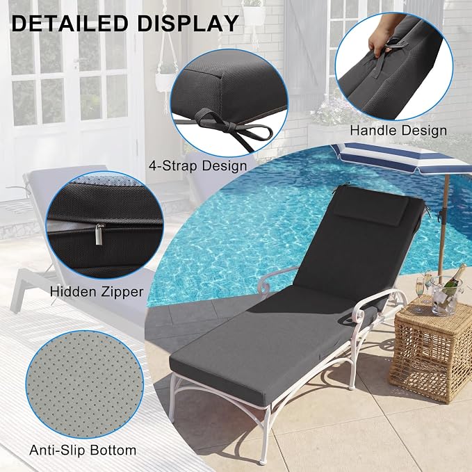 Outdoor Chaise Lounge Cushions, 71x21 Inch Olefin Water & Fade Resistant Pool - Image 2