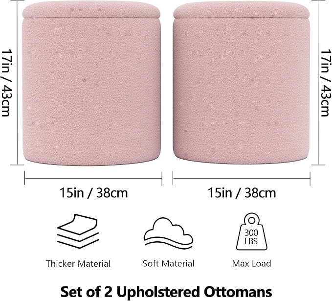 Cmishe Ottoman Poufs with Storage, Soft Upholstered Vanity Stool - Image 2