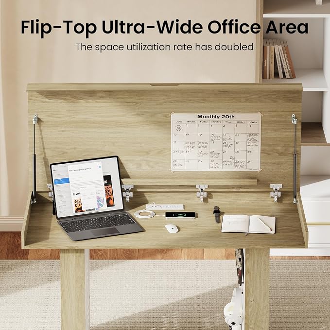 55" Convertible Computer Desk, 2-in-1 Flip-Top Desk & Dining Table - Image 3