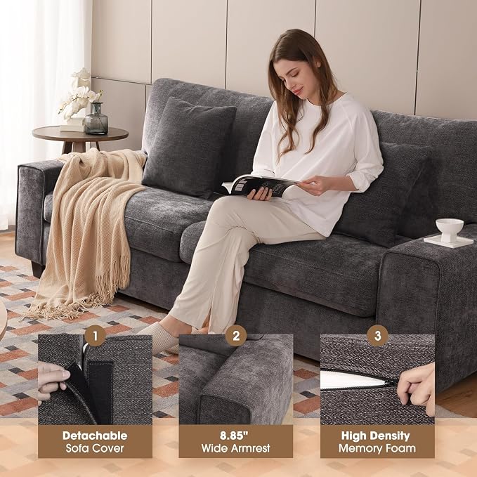DOPEDIO Modern Loveseat Sofa for Living Room, Chenille Recliner, Removable Cover - Image 3