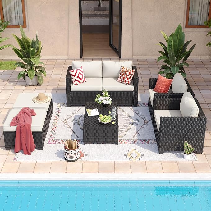 Aoxun 7 Piece Outdoor Patio Furniture Set 6 Seats, Outdoor Sectional - Image 5