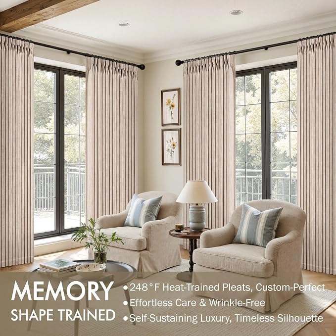 MIULEE Pinch Pleated Thick Linen Curtains 108 Inches Length 2 Panels - Image 2