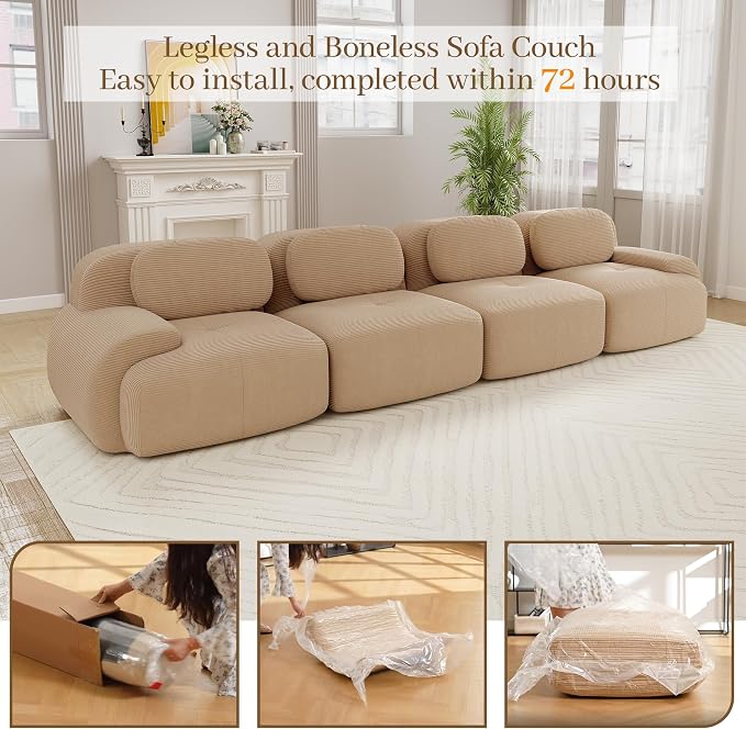 Boneless Sectional Couch, No Assembly Required, 152.7” Modular Cloud Sofa - Image 9