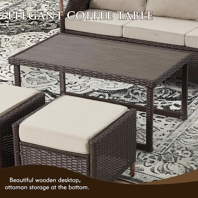 MELLCOM 7 Piece Patio Furniture Set Wicker Patio Conversation Set Rocking - Image 6