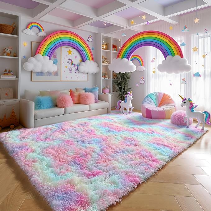 PAGISOFE 8x10 Rainbow Large Area Rug, Plush Rugs - Image 3