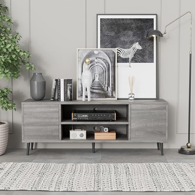 JUMMICO TV Stand for 65 Inch TV, Mid Century Modern TV Stand, Entertainment - Image 7