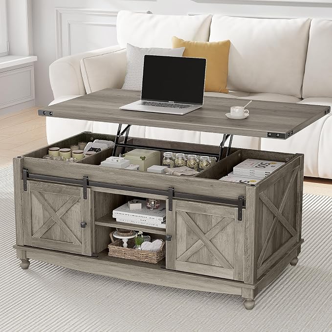 ALLSTAND 48" Farmhouse Lift Top Coffee Table - Image 8