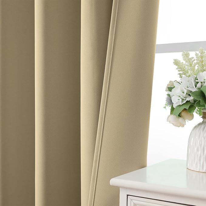 CUCRAF Beige Blackout Curtains 54 inch Length 2 Panels Set, Rod Pocket Room - Image 6