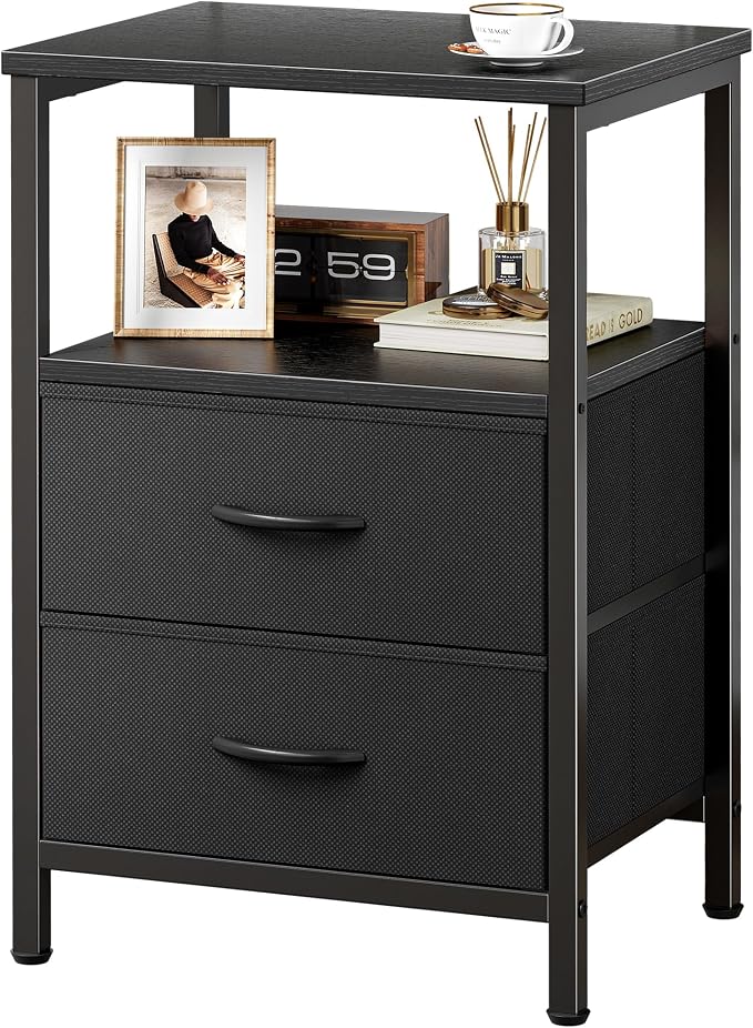 Huuger Night Stand with 2 Drawers, Bed Side Table with Open Shelf, Wooden Top by Huuger