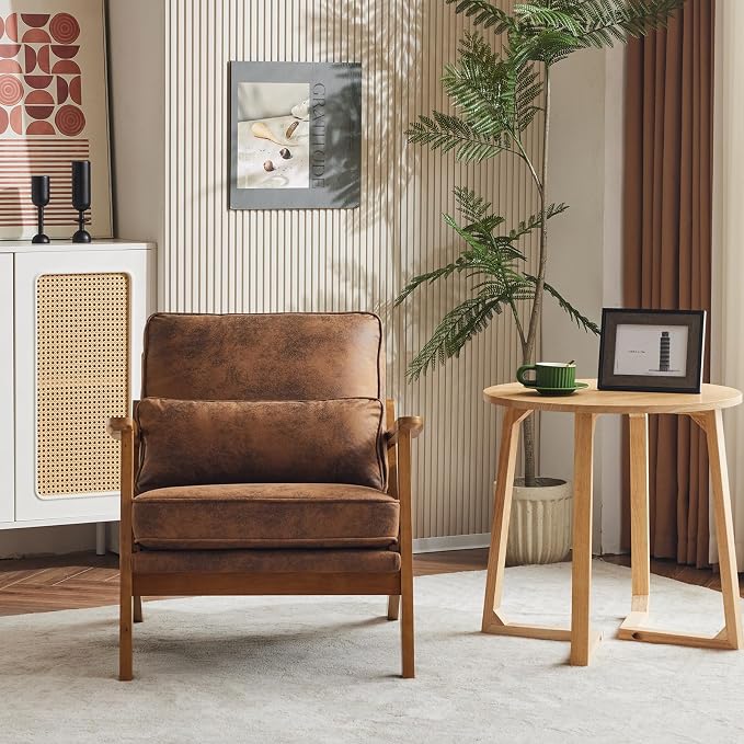 Karl home Accent Chair Wide Armrest Mid-Century Lounge Chair Bronzing Cloth - Image 5