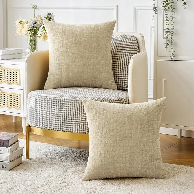 MIULEE Pack of 2 Beige Throw Pillow Covers 20x20 Inch Soft Chenille Pillow - Image 5