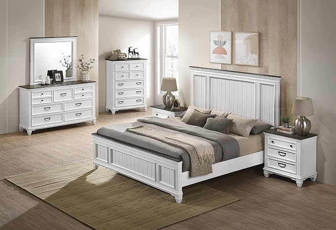 Clelane Wood Bedroom Set with Shiplap Panel Queen Bed, Two Nightstands - Image 2