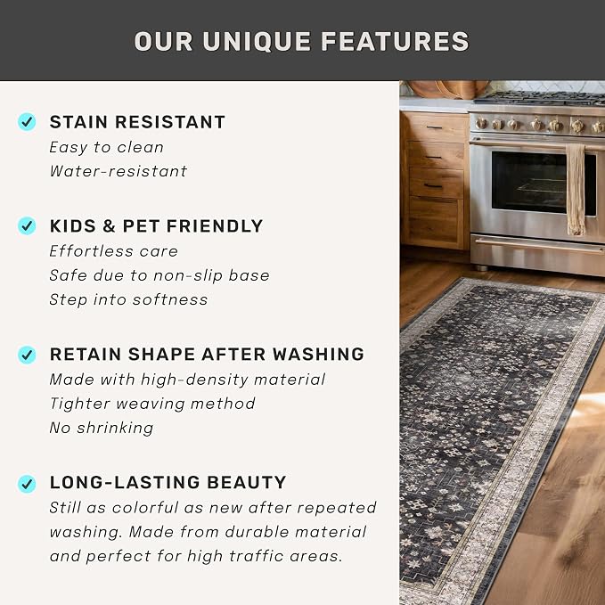 Black Farmhouse Washable 8x10 Area Rugs - Image 7