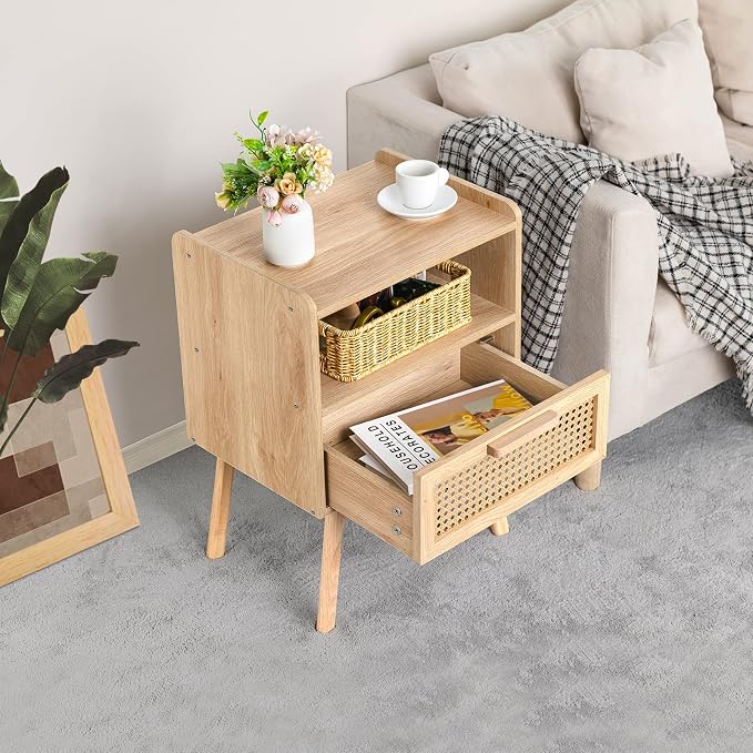 Lerliuo Rattan Nightstands Set of 2, Boho Side Table - Image 7