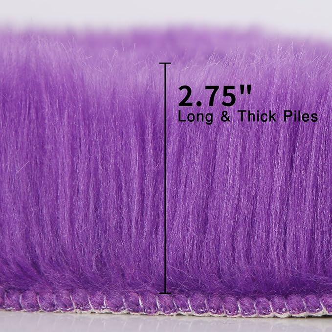duduta Purple Faux Sheepskin Round Rug 4x4 ft, Fluffy Shag Fur Bedroom Nursery - Image 2