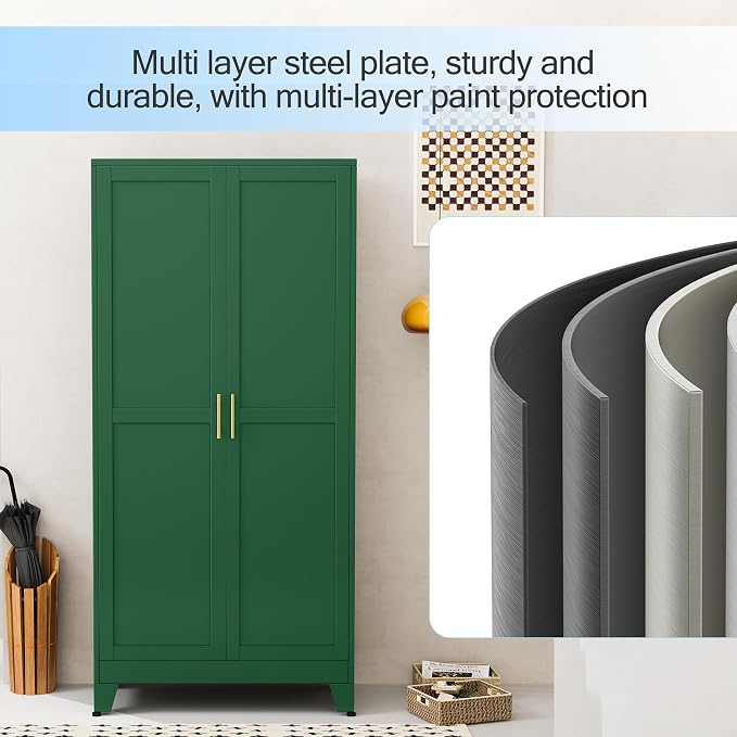 71 "Metal Armoire Wardrobe Closet, Steel Clothing Storage Cabinet - Image 4