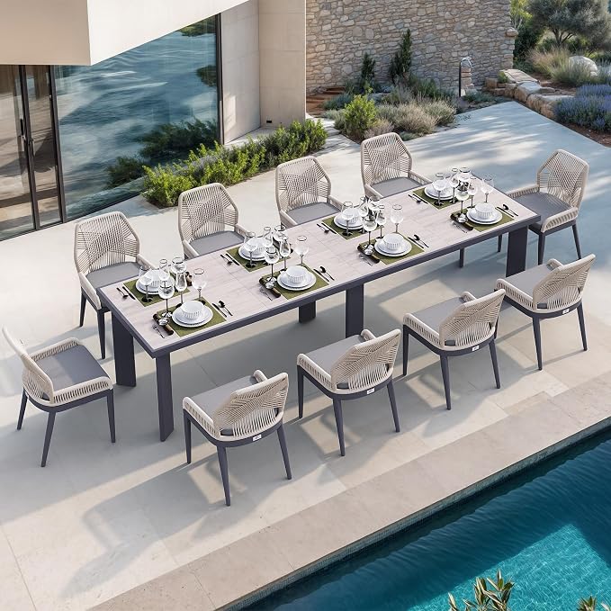 PURPLE LEAF Patio Dining Chair Set 2 Pieces Aluminum Modern Furniture Seating - Image 9