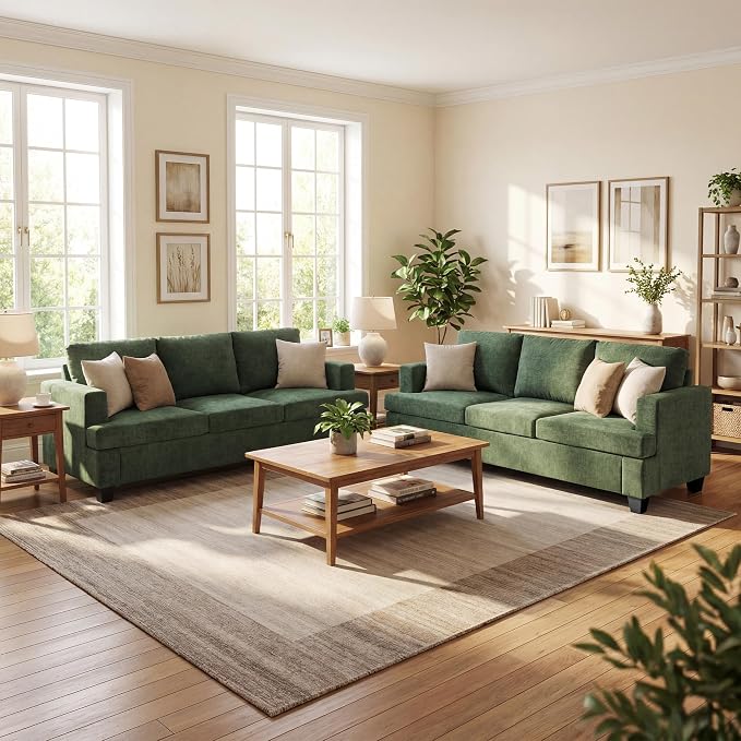 YOUDENOVA 2 Piece Set Comfy Sofa Couch, 3-Seater Sofa * 2 by YOUDENOVA