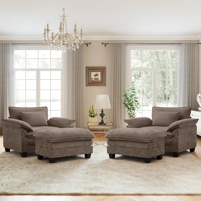 Oversized Accent Chair with Ottoman Set of 2, Upholstered Armchair with Extra by choairy