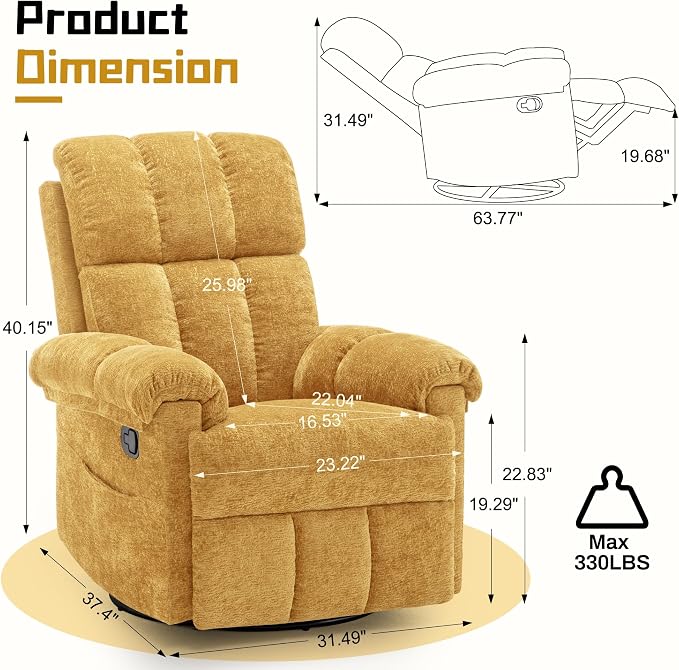 Korser Recliner Chair, Swivel Rocker Recliner Chair - Image 2