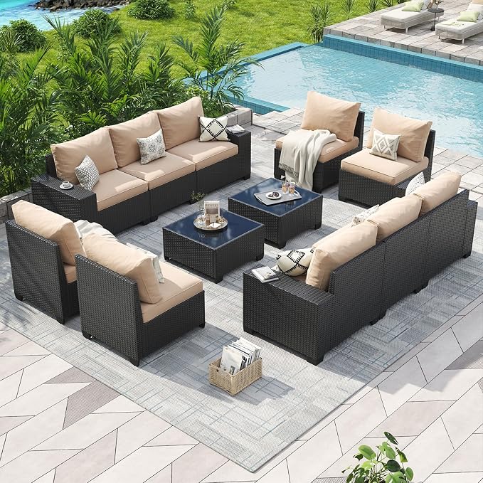 Aoxun Patio Furniture Set, Widen Armrests Wicker Outdoor Sectional by Aoxun