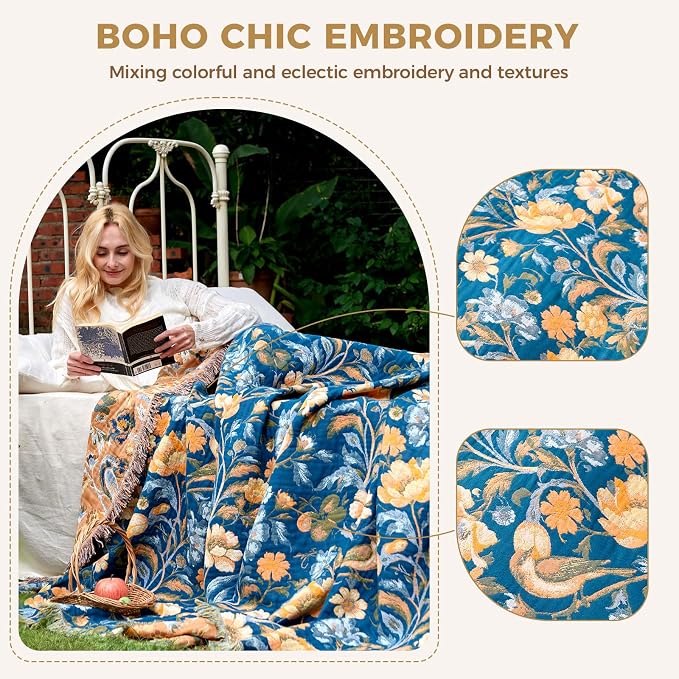 LUTBM Boho Throw Blanket for Bed Cotton Summer Blankets Twin Size for Bedroom - Image 4