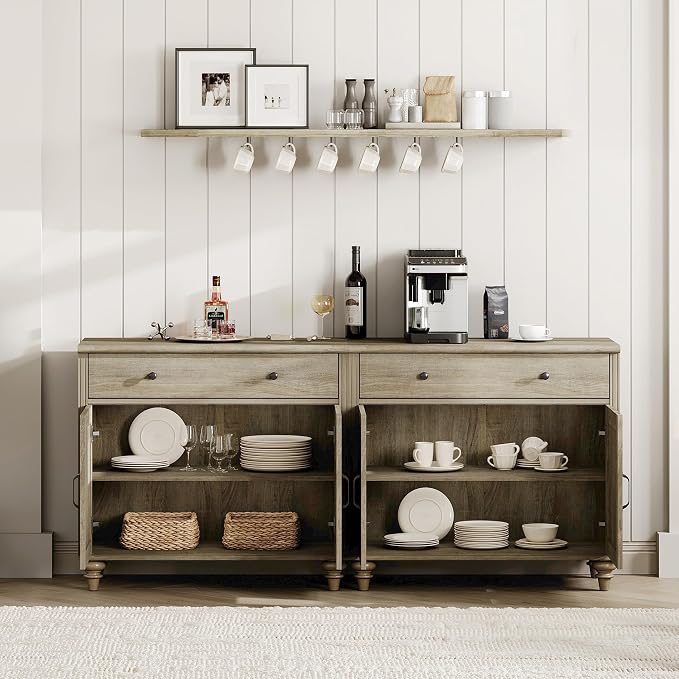 WAMAPT Buffet Cabinet with 4 Doors and 2 Drawers, Large Coffee Bar Table Wood - Image 5