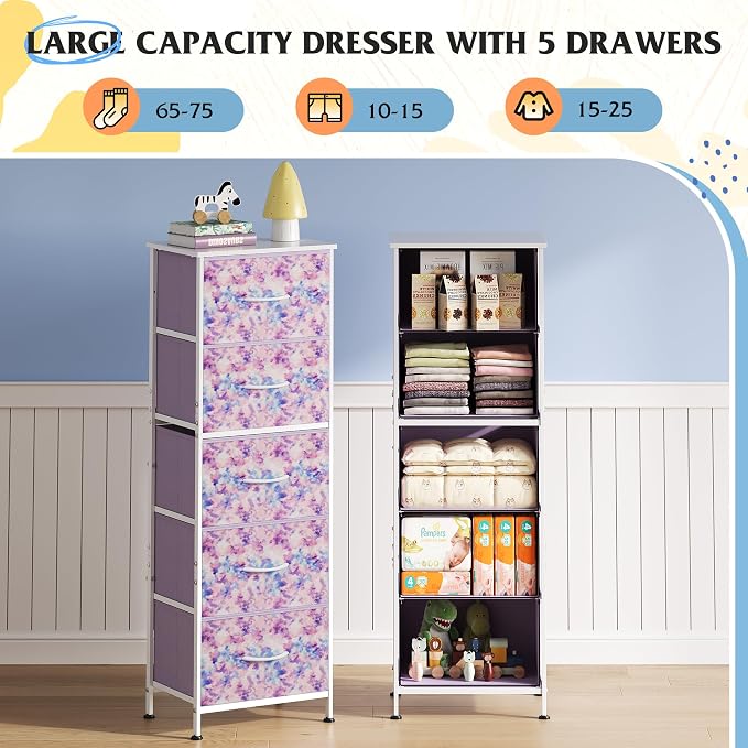 WLIVE Fabric Dresser, 5-Drawer Tall Dressers - Image 4