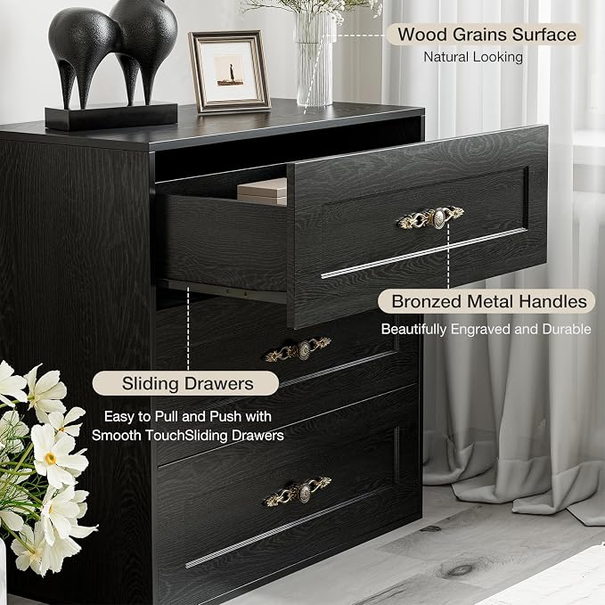 Wooden Dresser with 3 Large Drawers, Modular Media Console Storage Chest of - Image 4