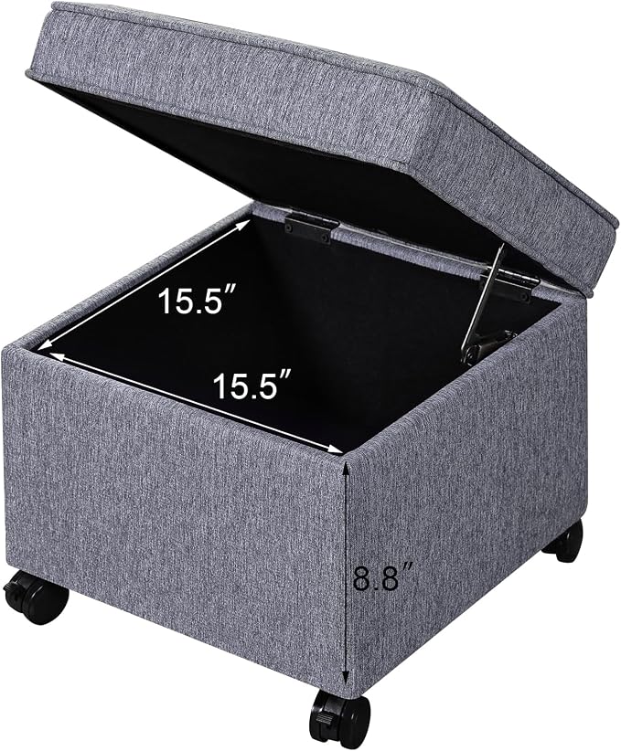 Adeco 17.5 Inch Square Storage Ottoman - Image 9