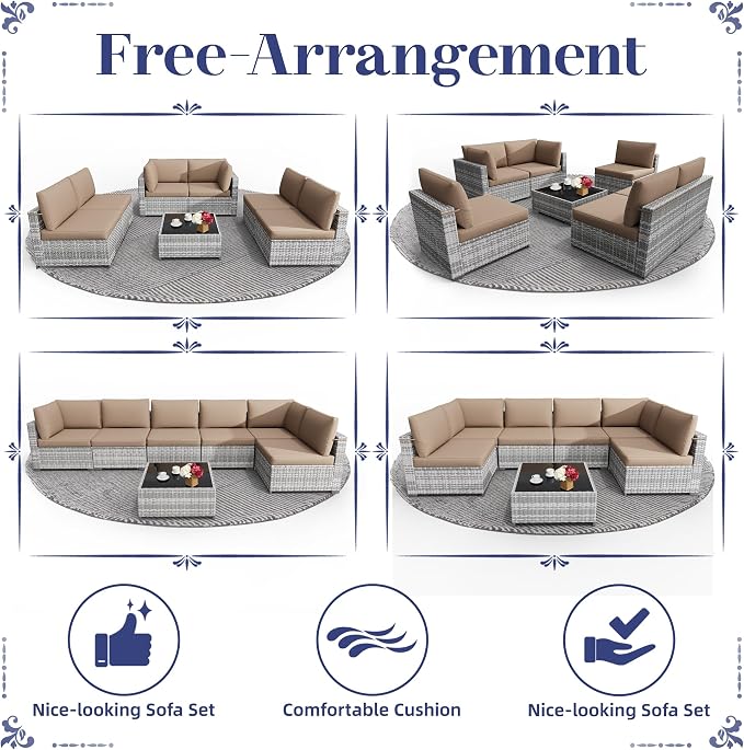 KIGOTY 7-Piece Patio Furniture Set, All-Weather PE Rattan Outdoor Sectional Sofa - Image 6