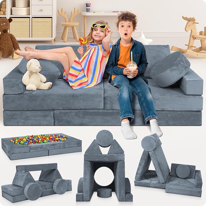 Lunix LX15 14pcs Modular Kids Play Couch, Design-Patent Child Sectional Sofa by Lunix