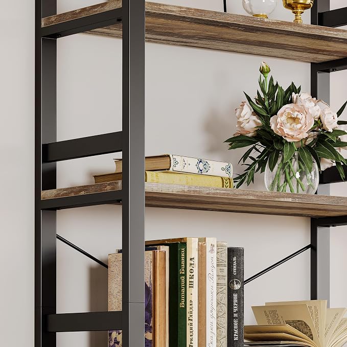 IRONCK Bookshelf, 31.5in Wide Shelf 6 Tier Bookcase, 110lbs/shelf Vintage - Image 4