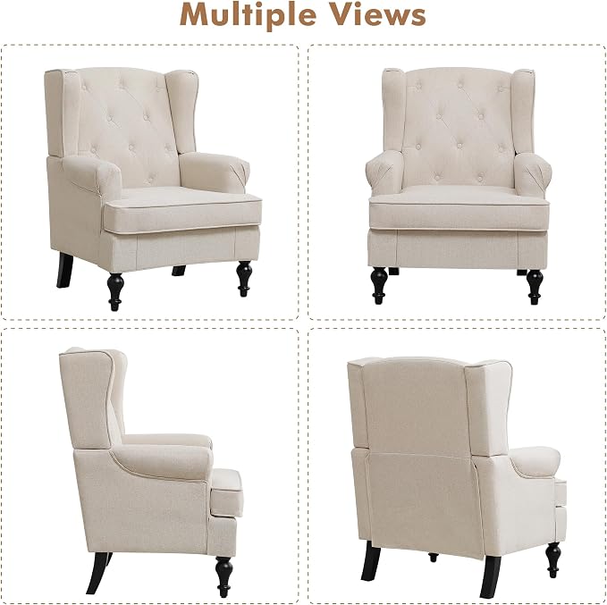Accent Chair for Living Room, Mid Century Modern Upholstered Armchair, Wingback - Image 9