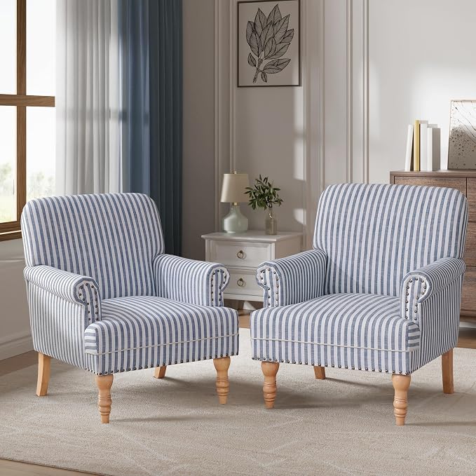 HUIMO Linen Fabric Accent Chairs Set of 2, Mid-Century Modern Armchair - Image 7