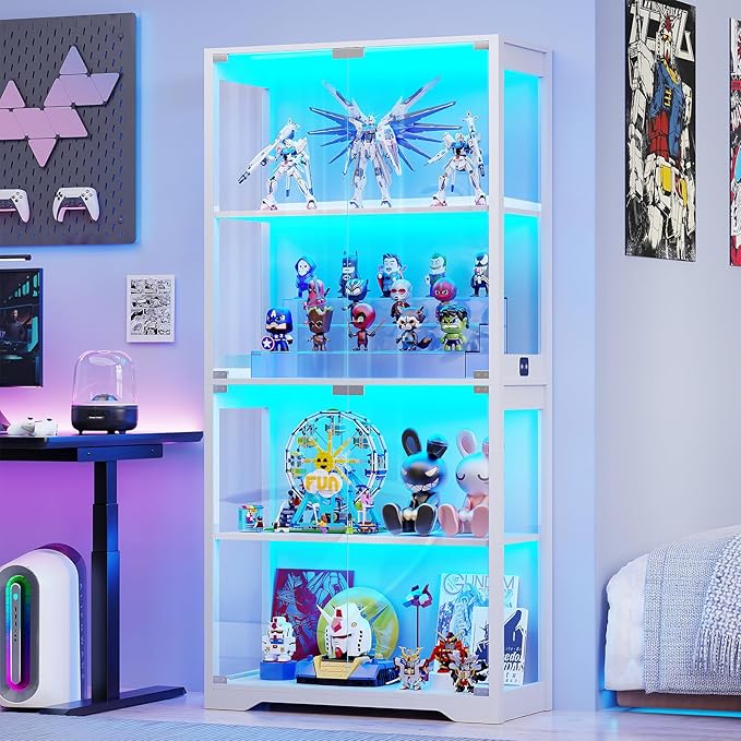 BROTTAR Display Cabinet with Glass Doors, 4-Tier Curio Cabinet with 3 Color by BROTTAR