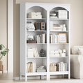 Arched Set of 2 Bookshelf with 5 Tier Open Shelves, Living Room, Modern White by JMHDYG