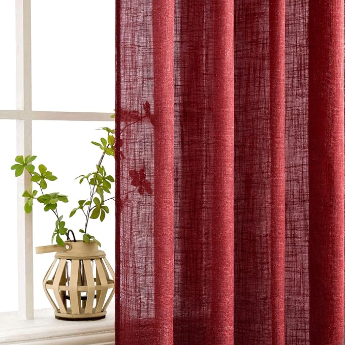 MIULEE Burgundy Red Kitchen Curtains 30 Inch Length 2 Panels, Soft Thick Linen - Image 5