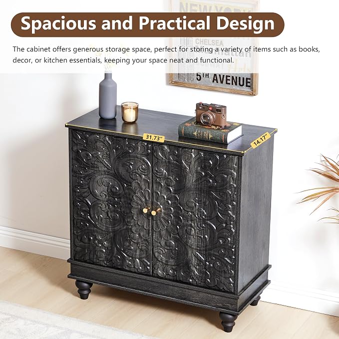 weselon Accent Cabinet Set of 2, Classic Carved Buffet Cabinet Storage Sideboard - Image 4