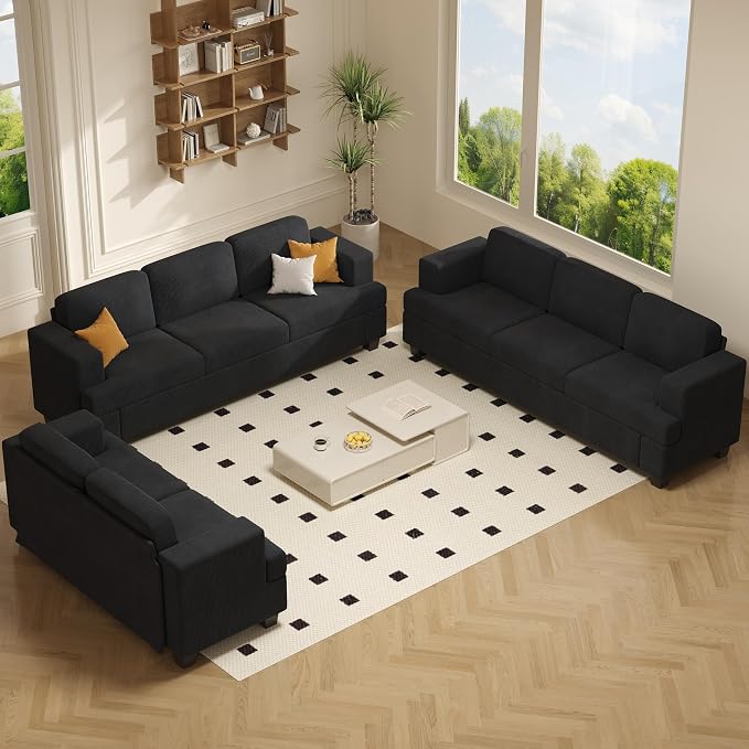 Apicizon Modern Loveseat & 3-Seater Sofa Set of 3, Corduroy Couch 3 Piece Sofa by APICIZON