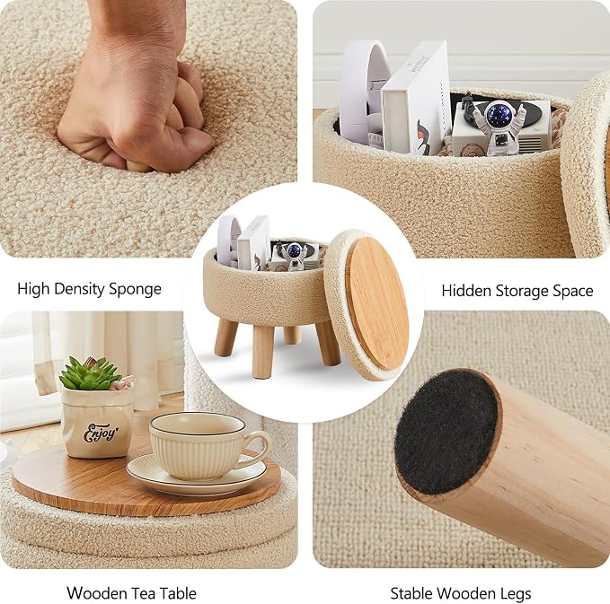 Wimarsbon Storage Ottoman, Modern Round Footrest - Image 4